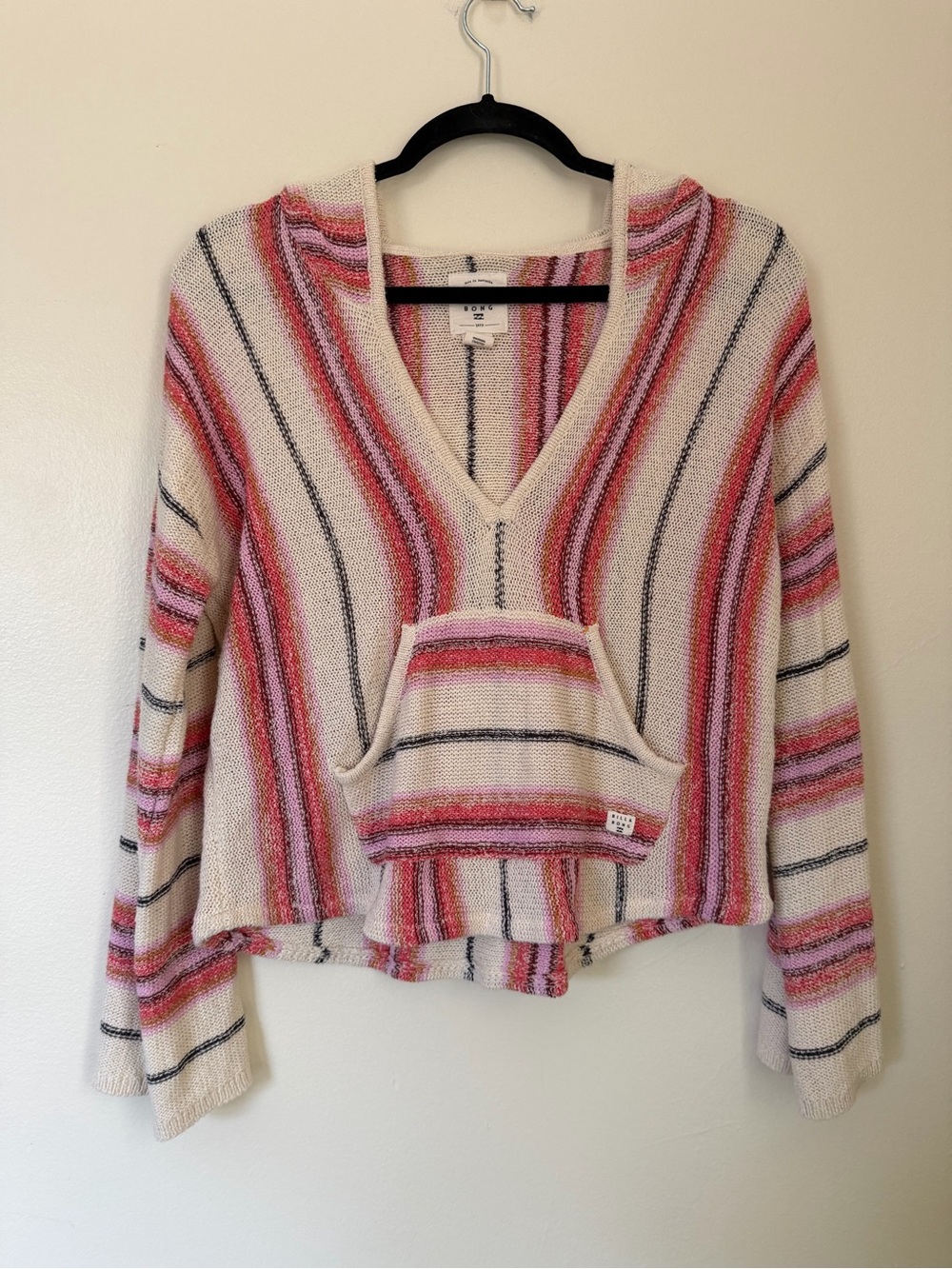 Billabong Baja V-Neck Striped Sweater Kangaroo Hoodie Size XS